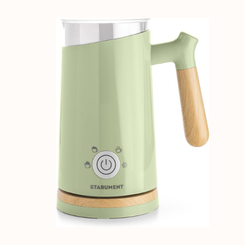 Starument Electric Milk Steamer & Frother in Tailorie's 2024 Holiday Gift Guide For The Homebody, a sleek and stylish frother for a cozy, café-like experience at home.